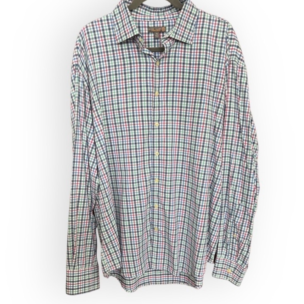 Peter Millar Long Sleeve Plaid Summer Comfort Button Up Shirt Size XL Coastal